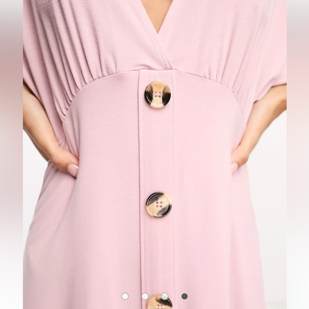 ASOS DESIGN flutter sleeve mini tea dress with buttons in rose pink HH. - Picture 6 of 13